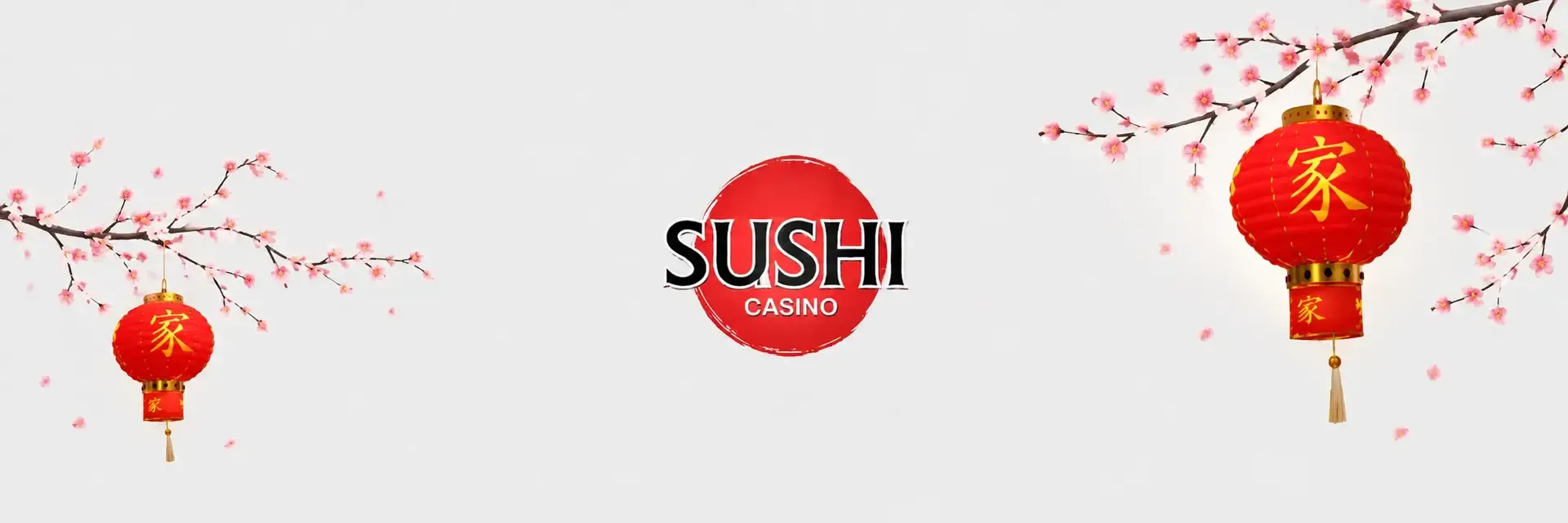 Sushi Casino Sushicasino banner with sakura blossoms and Japanese-themed design