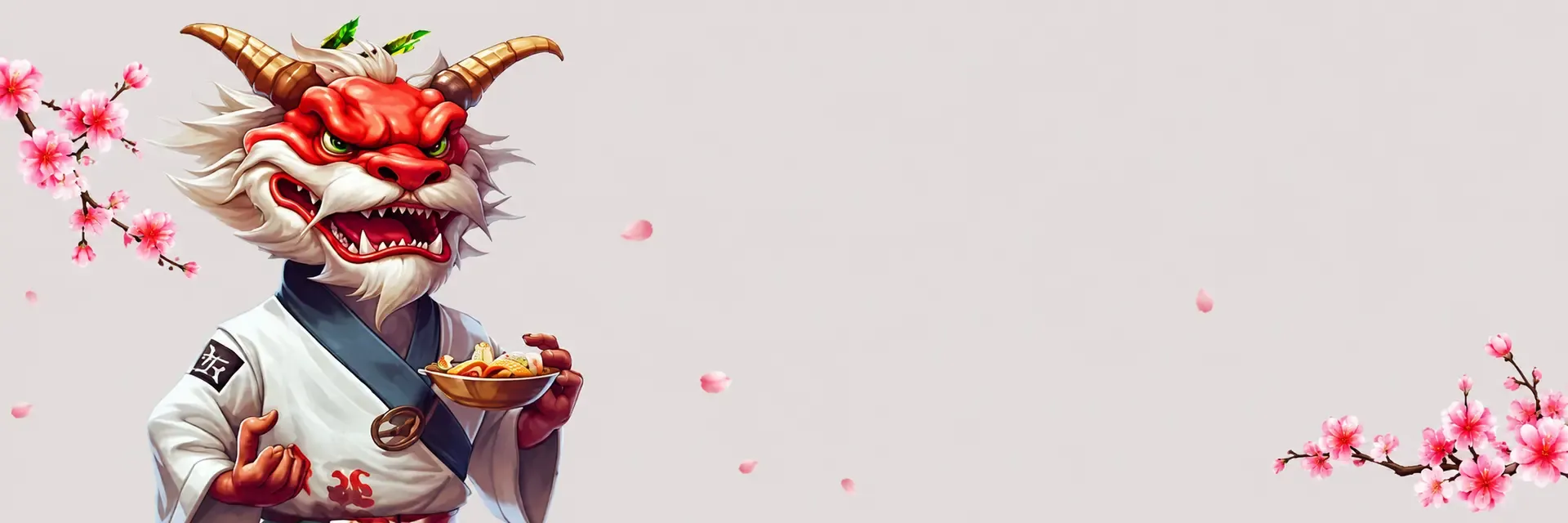 Sushi Casino Sushi casino gr themed dragon character with ramen bowl and sakura flowers on a clean background